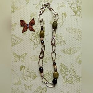 SILPADA Hammered Oval Links, Jade, Citrine & Smoky Quartz Necklace  N1218